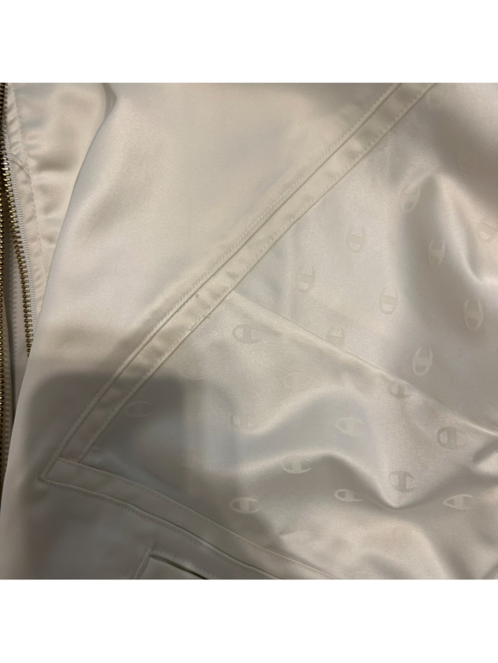 Champion Satin Cream Zip-Up Jacket Monogram Logo Cropped Fit Size S - Picture 5 of 9